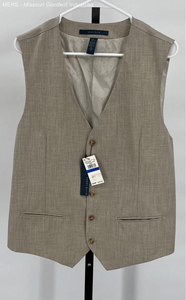 Perry Ellis Men's Natural Linen Pattern Classic Vest XL - Image 1 of 4