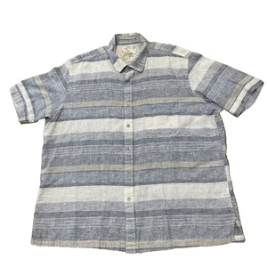 Tasso Elba Island Linen Button Shirt Men L Blue Gray Stripe Preppy Resort 52" - Picture 1 of 18