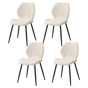 Set di 4 Sedie da Pranzo a Righe in Lino Sedia da Ufficio Cucina Schienale Beige - Foto 1 di 12