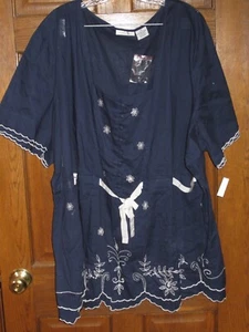 Chelsea Studio Dark Navy Blue & White Embroidered Tunic Top Blouse - Size 5X - Picture 1 of 2