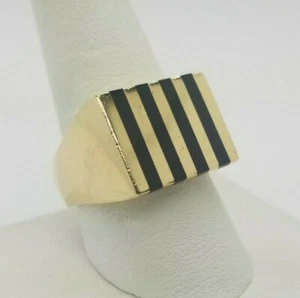 14K MEN SOLID RING WITH FOUR BLACK STRIPES STONES 14.7 g - Picture 1 of 8