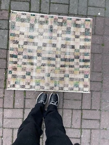 CHECKERED RUG, VINTAGE RUG, OUSHAK RUG, ANTIQUE RUG, BATHROOM DECOR RUG, ENTRY - Picture 1 of 12