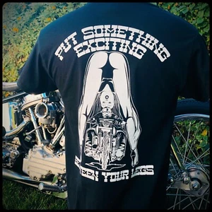 PUT SOMETHING EXCITING BETWEEN YOUR LEGS vintage retro biker shirt 3d harley xlh - Picture 1 of 7