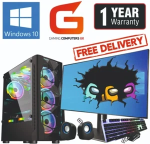 Gaming PC COMPUTER BUNDLE Core i7 16GB 480GB + 2TB RTX 3050 Win10 22" - Picture 1 of 10