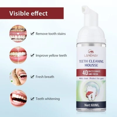 Unisex Teeth Whitening Foam Toothpaste Stain Removal Teeth Deep Cleansing Mousse - Imagem 1 de 4