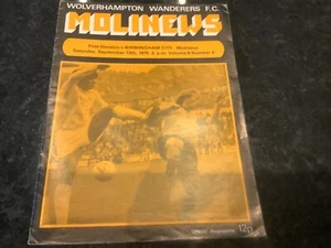 WOLVES v BIRMINGHAM CITY football programme Sept 1975 - Picture 1 of 2
