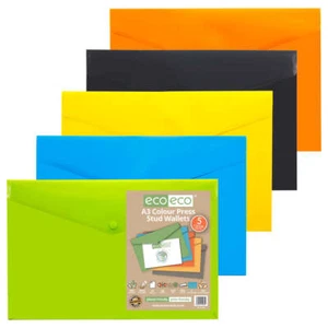 Assorted Colour Plastic Document Stud Wallets Popper File Folders A7 A6 A5 A4 A3 - Picture 1 of 27
