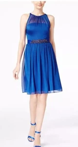 Adrianna Papell Belted Chiffon Halter Dress Size 6 NWT $159 - Picture 1 of 5