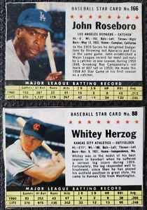 2x 1961 Whitey Herzog KC A's John Roseboro LA Dodgers MLB Post Cut Card #88 166 - Picture 1 of 2