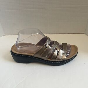 Clarks Collection Merliah Karli Women's 9.5 Slip-On Sandals Leather Metallic