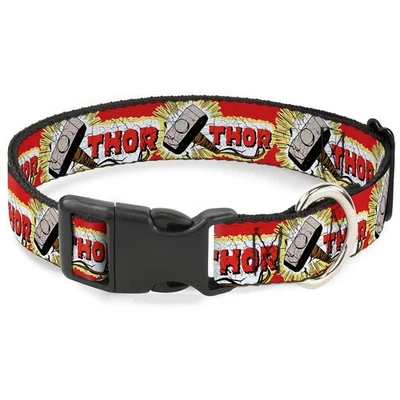 Marvel Comics Collar para Mascotas, Collar para Perro Hebilla de Plástico, Thor Hammer Rojo Amarillo con... Foto 1 de 4