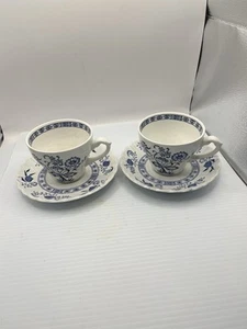 Set Of 2 Blue Nordic Blue Onion Johnson Brothers Ironstone Coffee Cup & Saucer - Picture 1 of 5