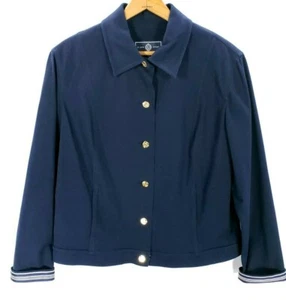St. John Sport Marie Gray Jacket Women's Large Navy Nautical Button Front - Picture 1 of 10