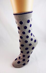 Beige Socks Purple Dots Pima Cotton Blend Size 9-11 B.ella Pamela