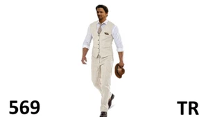 WEHILION Linen Suits for Men Casual Wedding Suits Men 2 Piece Suits, Beige, XL - Picture 1 of 7