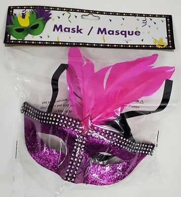 Mask Masque Venice Pink Feather Festival Mardi Gras Masquerade - Image 1 of 4