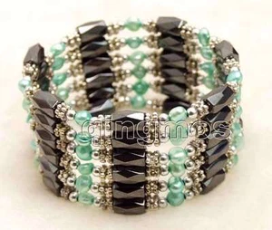Brazalete magnético de perlas y hematita 38"" azul barroco natural FW 4-5 mm - Imagen 1 de 5