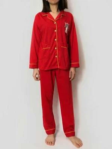 Women's Sleepwear Stretchy Solid Red Long Pajama Set Lounge Wear PJs - Picture 1 of 1