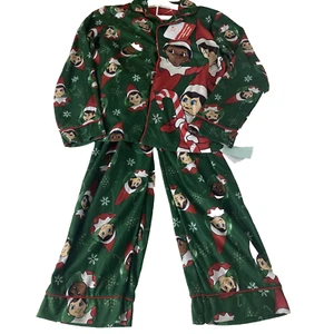 Kids Elf on the Shelf Christmas Coat Pajama Set Green Size M 8/10 New - Picture 1 of 11