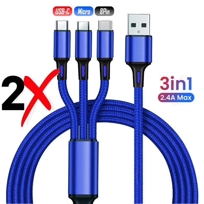 3 in 1 Fast USB Charging Cable Universal Multi Function Cell Phone Charger Cord - Image 1 of 4