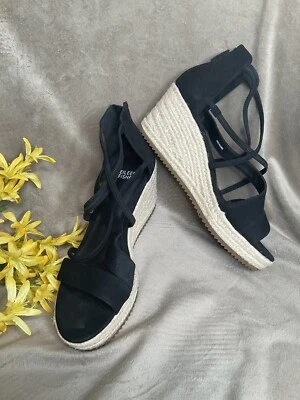 NEW Eileen fisher Wanda strappy wedge heels sz 8.5 Black. - Image 1 of 4
