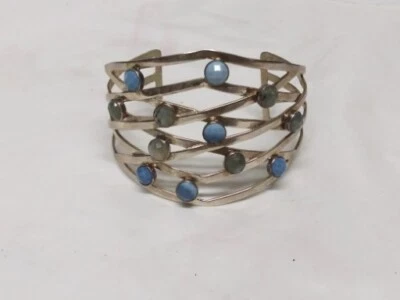 Jay King Mine Finds Sterling Silver Cuff Bracelet Blue Opal & Labradorite Stones - Image 1 of 4