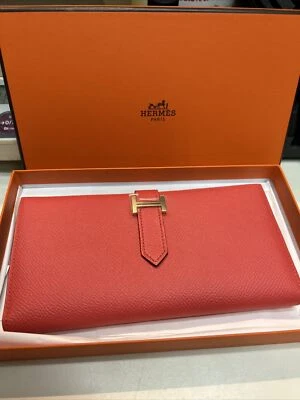 Cartera de cuero rosa reforzado Hermes Epsom Bearn Foto 1 de 4