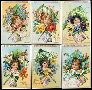 LIEBIG 1895 GERMAN TRADE CARDS SET OF 6 UNIFICATO #443 CHILDREN OF FLOWER ! JJ36 - Picture 1 of 2