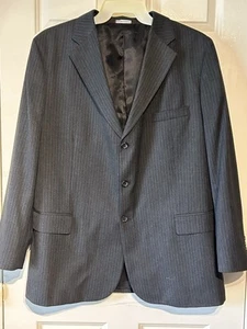 Merona Mens 2 Piece Suit Dark Gray Striped Polyester Blend 3 Button 48R 38x30 - Picture 1 of 7