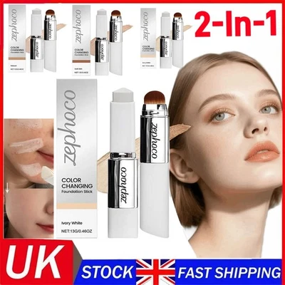 2-in-1 White Foundation Stick Colour Changing Concealer Stick with Brushes - Image 1 of 4
