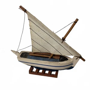 Handmade Wooden Model Boat 19cm x 18cm x 3cm Decorative Sailboat - Picture 1 of 7