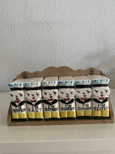 Vintage 1950s Royal Sealy Spice Shaker Set Chef Boys With Rack - Picture 1 of 8