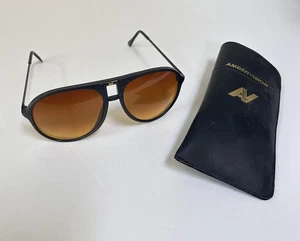 Vintage Amber Vision Aviator Sunglasses Mens Black Orange Lens Retro Oversized - Picture 1 of 9
