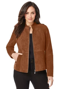 Jessica London Women's Plus Size Suede Zip-Front Jacket - Picture 1 of 11