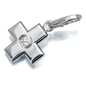Auth Cartier Pendant Diamond Cross Charm 18K 750 White Gold - Picture 1 of 4