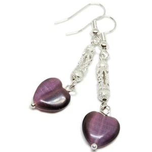 Hermosos pendientes de San Valentín corazón corazón corazón de ojo de gato placa de plata de SoniaMcD - Imagen 1 de 8