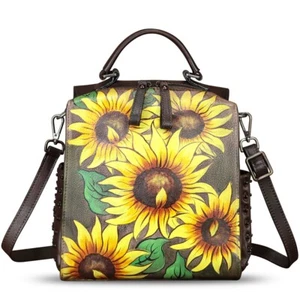 Genuine Leather Backpkack and Purse for Women Hand Painted Shoulder Bag Handbag - Picture 1 of 8