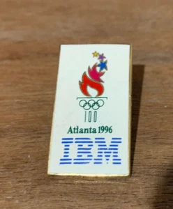 1996 Atlanta Olympics Lapel Pin, IBM Sponsor, Torch, White Enamel & Gold Tone - Picture 1 of 2
