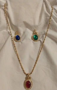 Moda Rosso/Blu/Verde Cristallo Strass Oro Ciondolo Collana Charm Bundle (3) - Foto 1 di 5