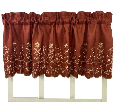Victoria Classic Aileen Floral Window Valance Cinnamon Gold Embroidery 60" x 18" - Image 1 of 4