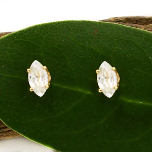 14k Yellow Gold White Spinel Marquise Cut Studs/Stud Earrings - Picture 1 of 4