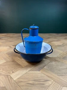 Large Vintage Blue Enamel Hungarian Jug and Bowl - Picture 1 of 2