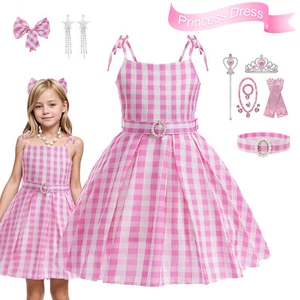 Girls Kid Pink Costume Princess Fancy Dress for Barbie Tartan Party School Skirt - Picture 1 of 15