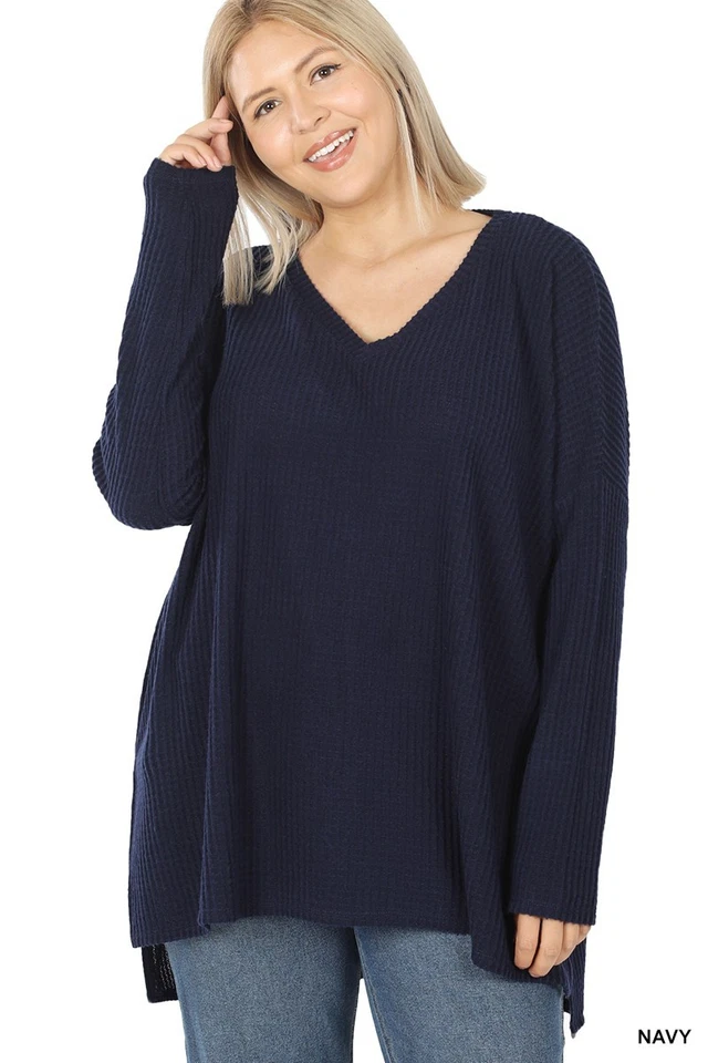 Suéter cálido gofre térmico cepillado suave cuello en V para mujer S-XL Plus 1X 2X 3X Foto 1 de 1