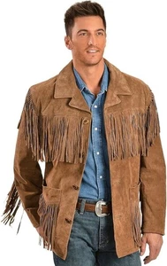 Braune Western Wildleder Lederjacke Herren Indianer Fransen Cowboy Jacke - Bild 1 von 5