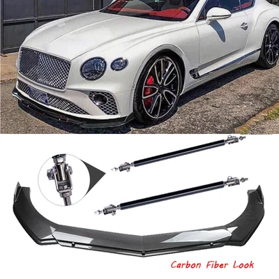 Carbon Fiber Front Bumper Lip Spoiler Splitter Strut Rod For Bentley Continental Foto 1 de 4