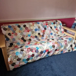 Large Handmade Hexagon Quilt Mixed Patterns Patchwork Cottagecore cottage style - Picture 1 of 8