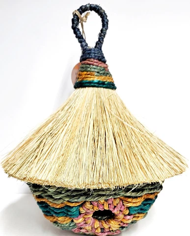 Anthropologie Tikki Birdhouse Blue Multi-Color Seagrass Small New with Tags Cover