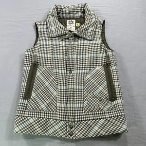 VINTAGE Volcom Vest Womens Large Brown Plaid Puffer Jacket Lined Outdoor Y2K - Picture 1 of 10