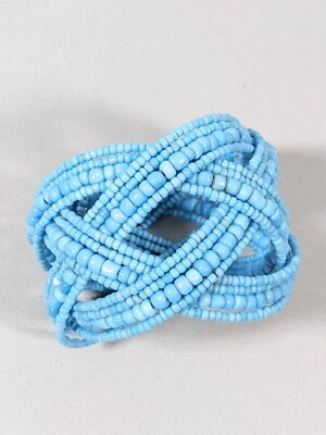 Brazalete abierto ancho trenzado con cuentas de vidrio azul costero playa 6 pulgadas Foto 1 de 4